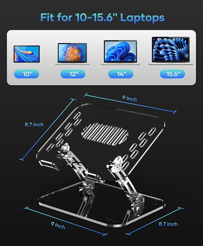 Lpoake 2 Pack Acrylic Laptop Stand for Desk, Adjustable Ergonomic Laptop Riser, Portable Foldable Computer Stand, Compatible with 10 to 15.6 Inches Notebook and MacBook, Clear