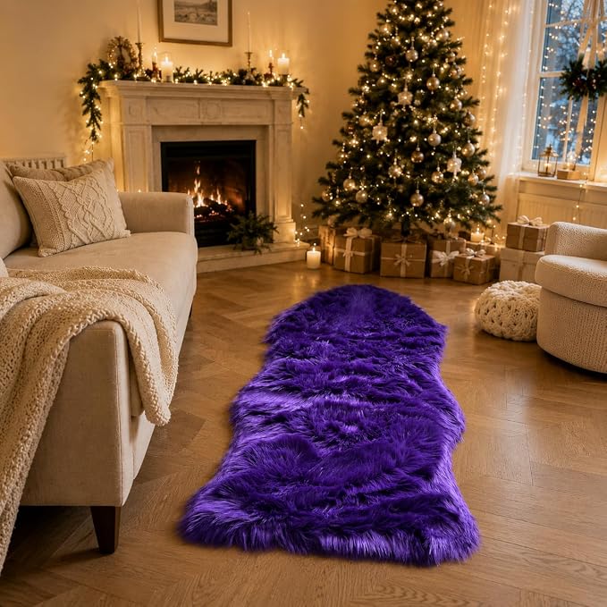 EasyJoy Faux Sheepskin Rug, Fluffy Faux Fur Rug, Ultra Soft Shag Area Rug with Non-Slip Backing for Bedroom, Living Room, Nursery, Kids Room(2 x 4 ft Sheepskin, Dark Purple)