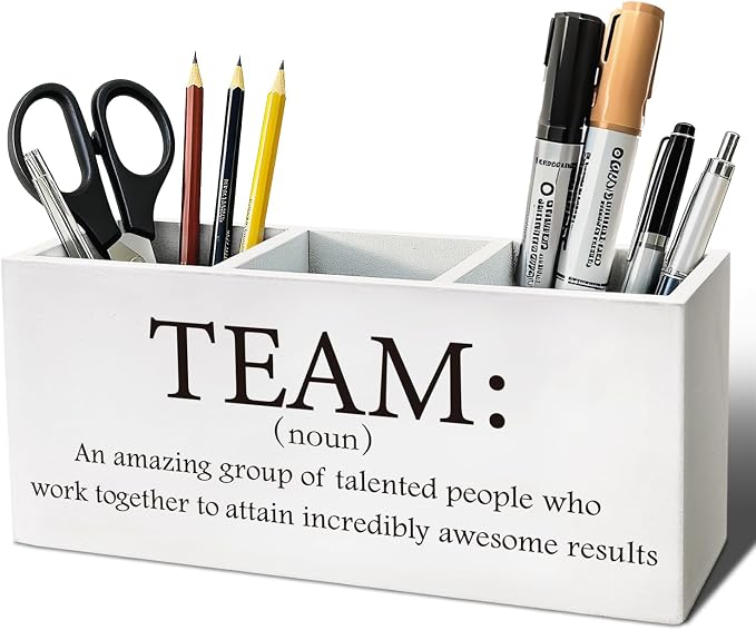 Team Gifts Pen Pencil Holder for Coworkers Employees | Wood Desk Organizer and Accessories, Coworker Gift for Office Tabletop