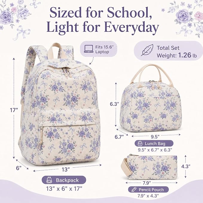 BTOOP School Backpacks for Teen Girls Bookbags Lightweight Kids Backpack School Bags Set with Lunch Box Pencil Case
