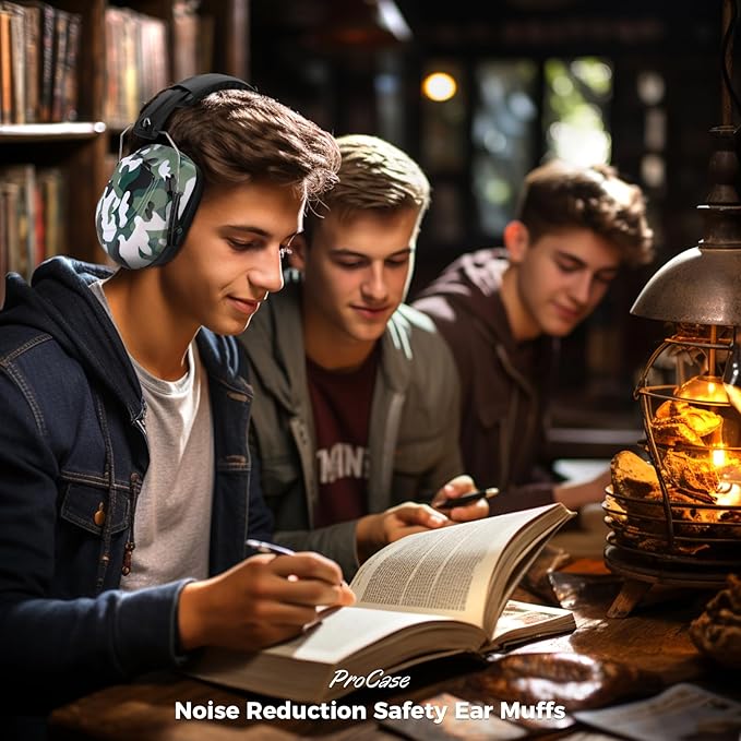 ProCase NRR 28dB Noise Reduction Ear Muffs, Foldable Adjustable Passive Noise Cancelling Headphones for Adults Kids Autism, Hearing Protection for Shooting, Construction, Mowing, Studying -Camogreen