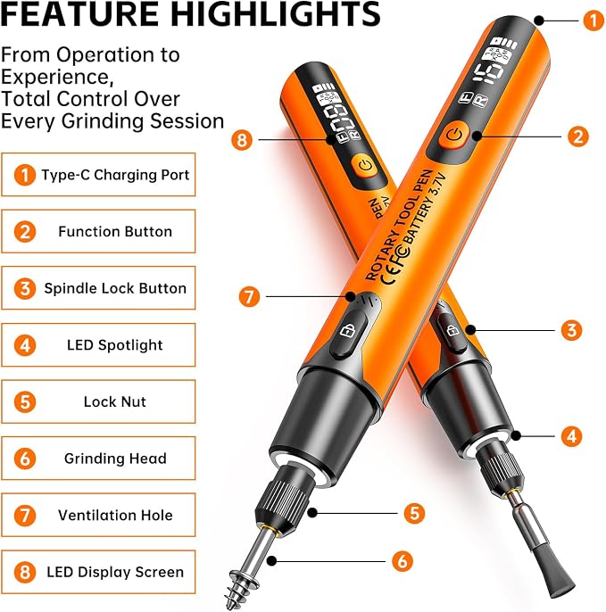 Portable Cordless Engraving Pen for Artists & DIYers Beginner Friendly 6-Speed Adjustable Rechargeable Engraving Pen Tool for Bead, Metal, Wood, Glass and Plastic (Orange)