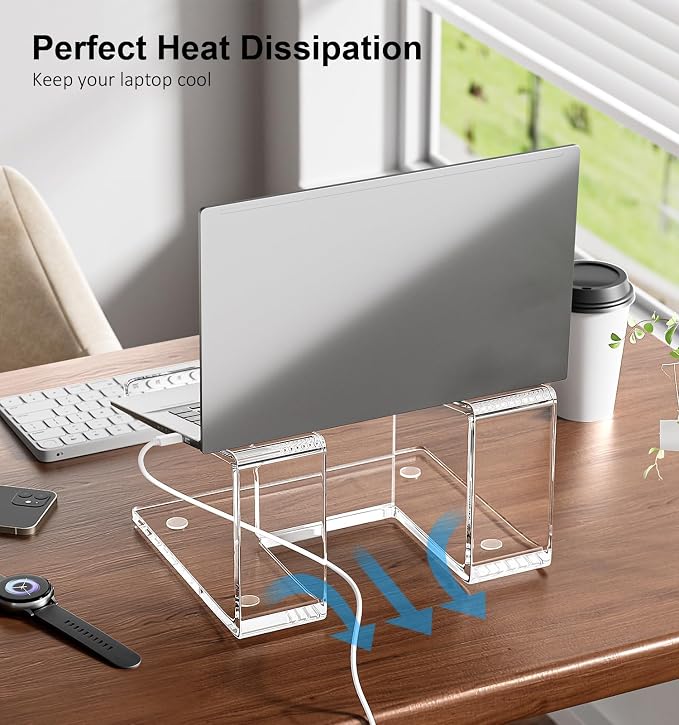 FUCDTEFC Acrylic Laptop Stand for Desk, Laptop Riser for 10-17.3 Inch Laptops, Ergonomic Computer Stand Holder Compatible with Macbooks and Notebooks | Ergonomic Computer Stand Holder, Compatible with Macbooks and Notebooks, Clear