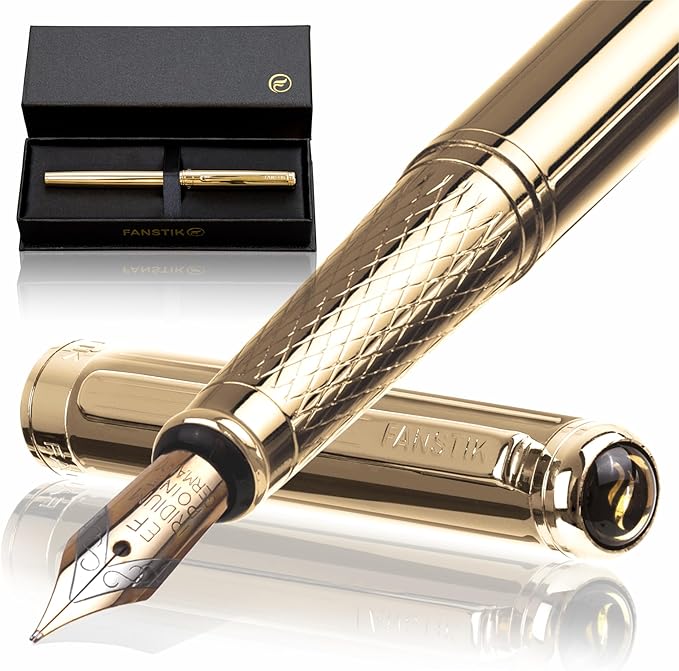 Gold Luxury fountain pen, fancy gift set for women, Real 24K Gold Plating, Professional executive pen gift set for men (Lux fountain Gld)