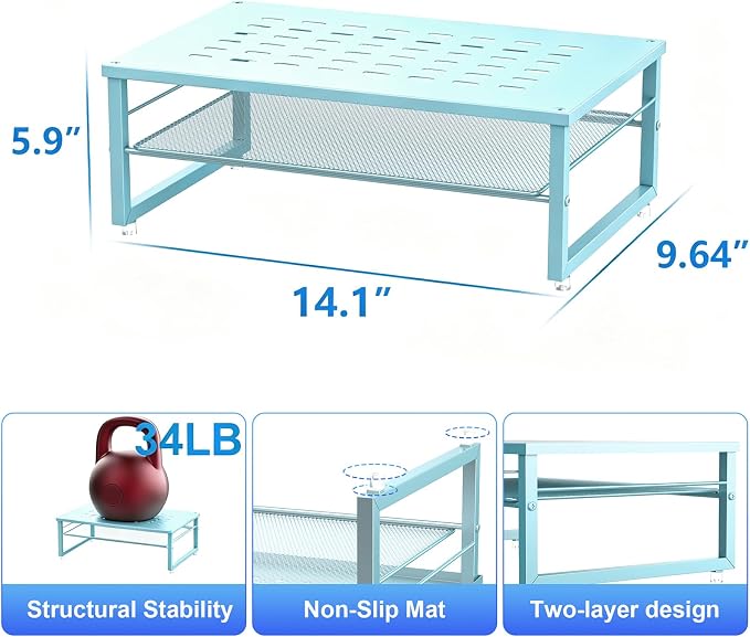 gianotter 2-Tier Metal Monitor Stand Riser, Desk Organizer for Monitor, Office Desk Storage Organizer for Office Supplies (Blue)