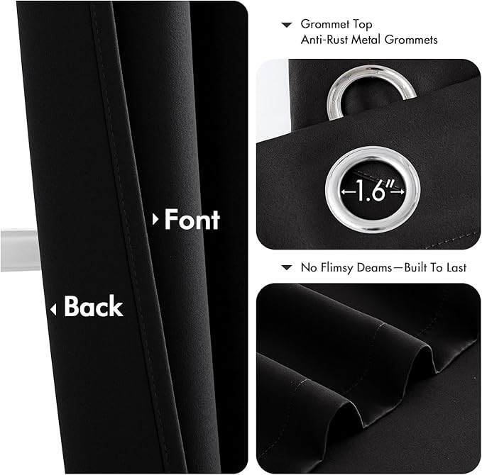 MIULEE Blackout Curtains for Bedroom Living Room 2 Panels, Thermal Insulated Room Darkening Drapes Grommet Noise Reducing Light Blocking Window Treatments 45 Inches Long 34x45 Inch Black