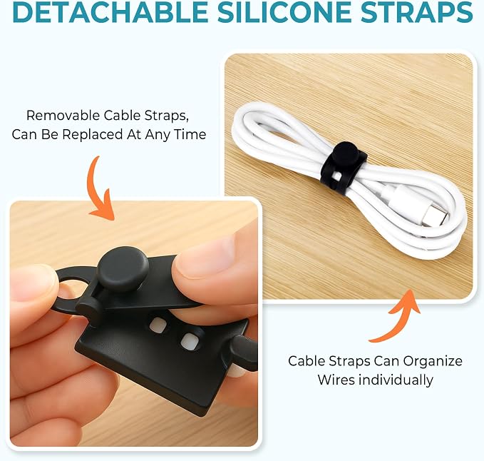 Kanemc 20PCS Cable Management Kit Adhesive Cable Clips | 20 Adjustable Cable Holders,20 Zip Ties,20 Screws&10 Extra Cable Straps, Cord Organizer for Home Office Under Desk Behind TV