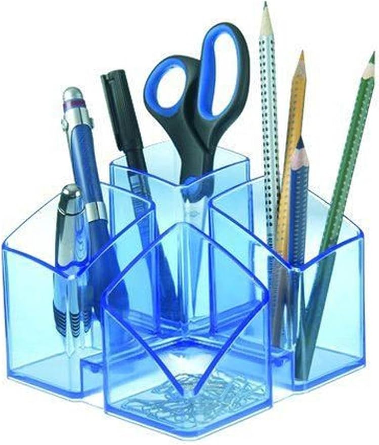 HAN 17450-26, SCALA Desk Tidy. Exclusive design meets function: elegant, glossy and expandable. With 4 compartments und card holder, transparent-blue