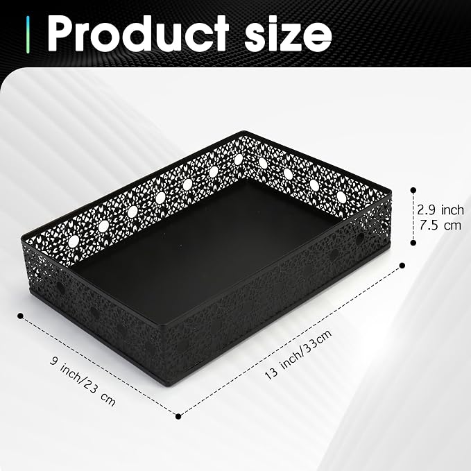 Desk Drawer Organizer, A4 Large Metal Mesh Desk Rrganizer Tray, Versatile Storage Box Set for Office Home Supplies,Carved Hollow Floral Desk Tray, 13 x 9 inches (2, Round Holes)