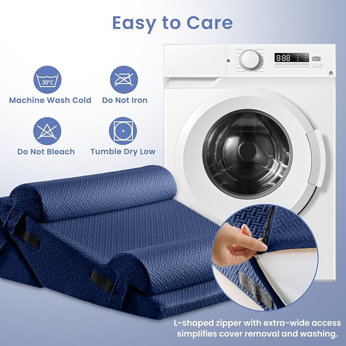 Sasttie Adjustable Wedge Pillow Set for After Surgery, Navy | 2PCS Bed Wedge Pillow Headboard with Memory Foam Neck Cushion, for Acid Reflux, Sleeping, Neck & Back Support