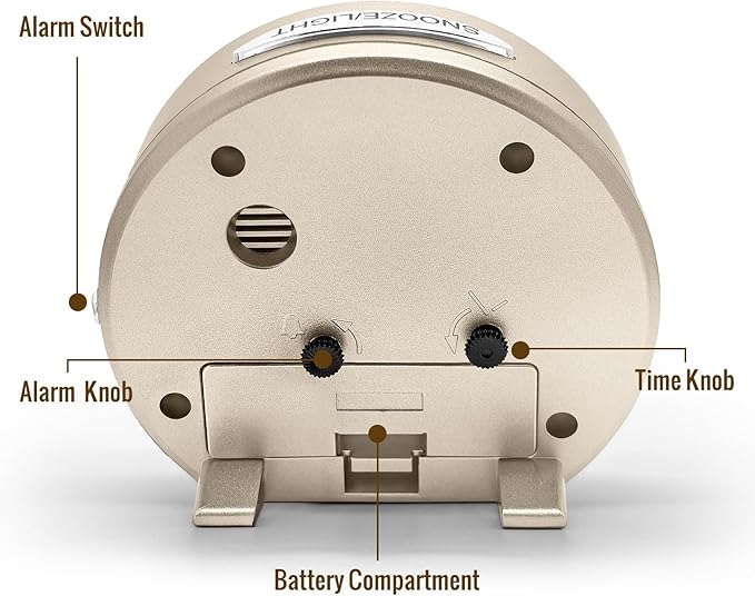 Lamisola 4 Inch Alarm Clock for Bedrooms, Small Analog Desk Clock, Gold | Battery Operated Bedside Clock for Bedroom Bathroom Home Nightstand Shelf, Night Light Snooze, Minimalist Clocks for Seniors