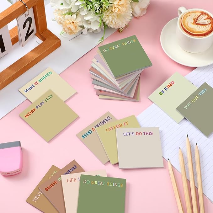 Yinder 24 Pcs Inspirational Sticky Notes Thank You Gift Motivational Sticky Note Pad Employee Appreciation Gift Bulk for Staff Coworker Teacher Nurse Office Groups 3 x 3'' (Motivation,Boho)