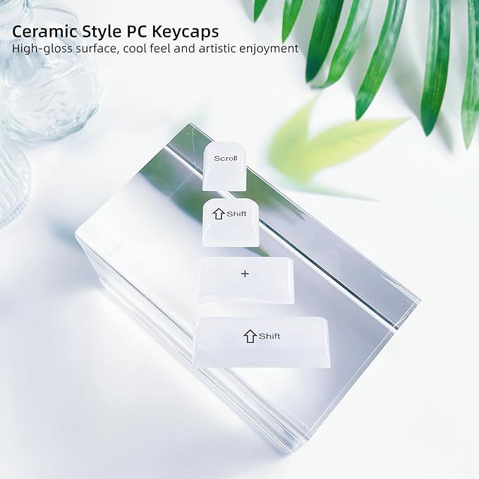 Womier Keyboard Keycaps Jelly, Cute White Keycaps 60 65 75 100 Percent, Transparent Clear Custom Key Cap Set for Cherry MX, Kailh, Outemu, Gateron Mechanical Keyboards(MDA Profile)