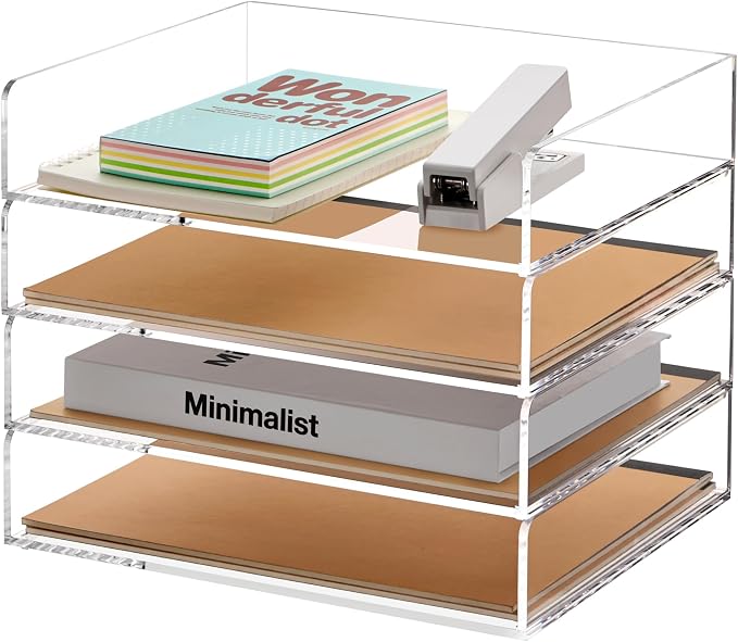 SANRUI Acrylic Stackable Letter Tray Clear Desk Paper Organizer 4-Tier Desk File Organizer Paper Sorter Holder Document Shelf Tray for Letter/A4,4-Pack