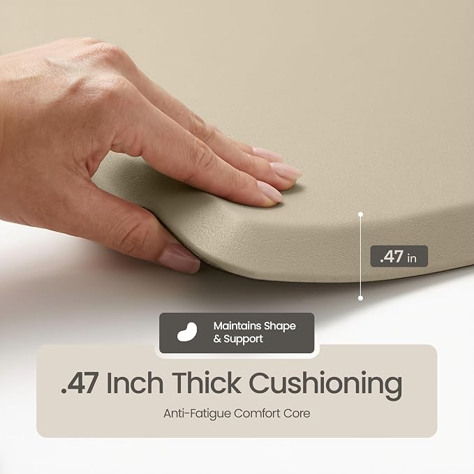 Anti Fatigue Kitchen Mats for Floor | Padded Kitchen Rugs | Non Slip, Cushioned Standing Desk Mat | Waterproof Floor Mat | 17.3" x 28" x 0.47" & 17.3" x 59" x 0.47", Beige, 2-Pack | More Décor