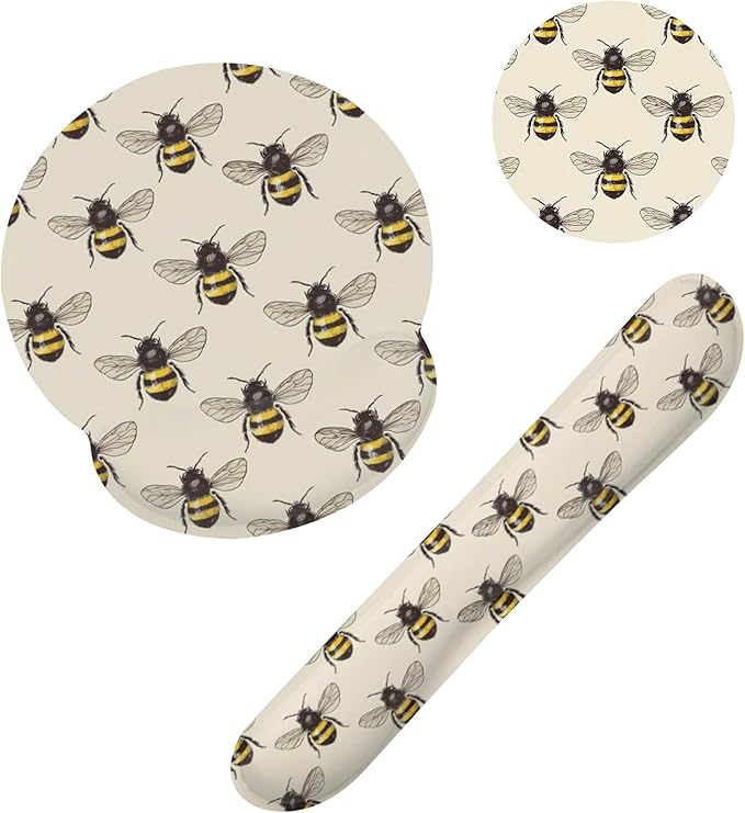 Retro Bee Ergonomic Wrist Support Keyboard Mouse Wrist Rest Set, Computer Office Comfortable Wrist Rest for Mouse Easy Typing