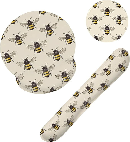 Retro Bee Ergonomic Wrist Support Keyboard Mouse Wrist Rest Set, Computer Office Comfortable Wrist Rest for Mouse Easy Typing