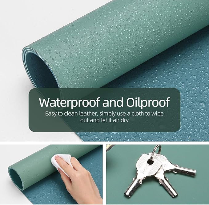YSAGi Dual-Sided Desk Mat, 23.6" x 13.7" Waterproof PU Leather Desk Pad Protector for Keyboard and Mouse, Desk Writing Pad for Office and Home (Pistachio Green + Green Blue)