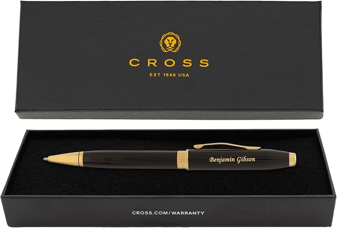 Personalized Cross Foundry Ballpoint Pen | Engraved Black Lacquer with PVD Gold Appointments | Executive Cross Ballpoint for Senior Executives, Corporate Awards, and Milestone Occasions