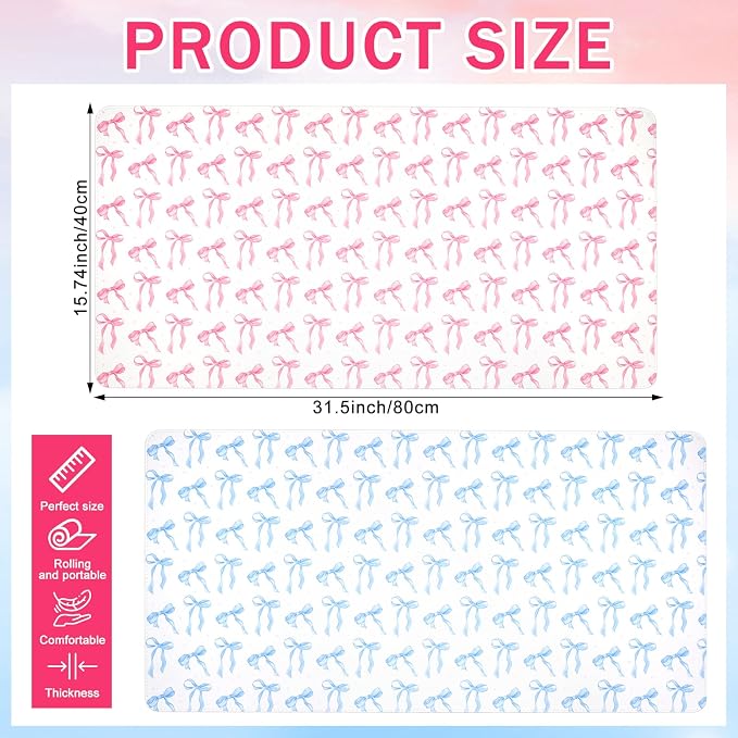 2 Pcs Bow Makeup Mat, Dual-Sided Leather Desk Pad, Waterproof Bow Makeup Table Cover for Vanity Top Protector Countertop Decor, Gifts for Women Home