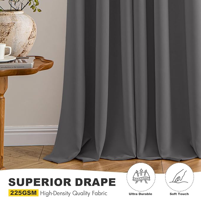 MIULEE Blackout Curtains for Bedroom Living Room 2 Panels, Thermal Insulated Room Darkening Drapes Grommet Noise Reducing Light Blocking Window Treatments 72 Inches Long 40x72 Inch Gray