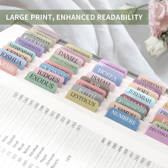 Bible Tabs for Women & Men, Bible Tabs for Study Bible, Large Print Bible Tabs for Easy Navigation, Bible Index Tabs, 66 Tabs Old & New Testament, Extra 9 Blank Tabs - Macaron