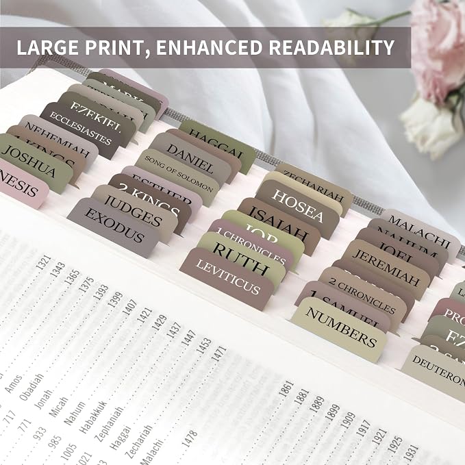 Bible Tabs for Women & Men, Bible Tab for Study Bible, Large Print Bible Tabs for Easy Navigation, Bible Index Tabs, 66 Tabs Old & New Testament, Extra 9 Blank Tabs - Earth Tone