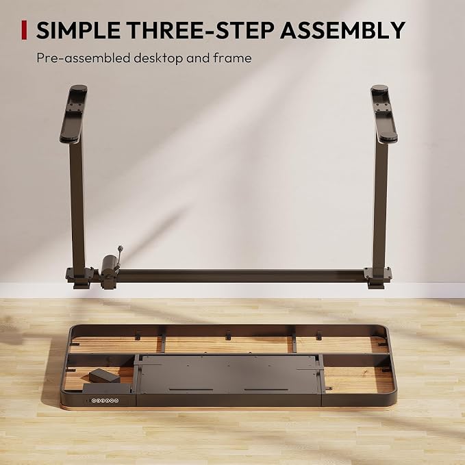 SANODESK Electric Height Adjustable One-Piece Standing Desk with Drawer | Stand Up Home Office Desk with Storage & USB Ports, 48 inch Black Walnut Wood Tabletop/Black Frame