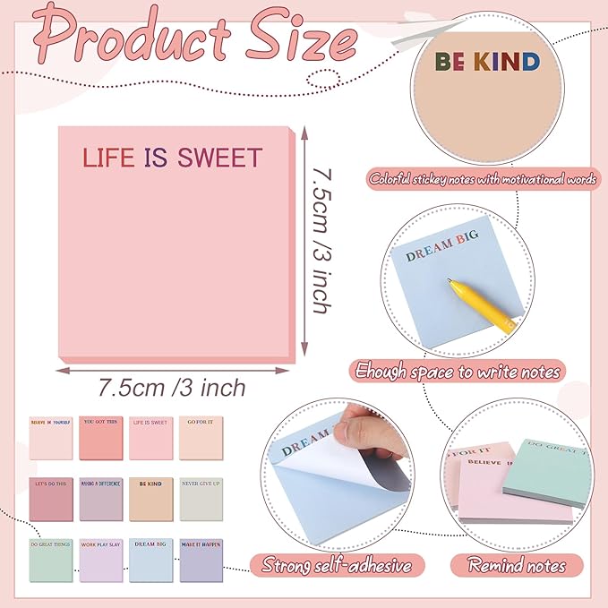 Yinder 24 Pcs Inspirational Sticky Notes Thank You Gift Motivational Sticky Note Pad Employee Appreciation Gift Bulk for Staff Coworker Teacher Nurse Office Groups 3 x 3'' (Inspirational,Aesthetics)