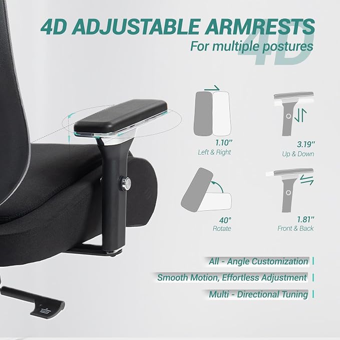 Big and Tall Office Chair 750lbs, Heavy Duty Ergonomic Mesh Desk Chair, 500+lbs Capacity, Extra Wide Seat, High Back Executive Computer Chair for Heavy People, Black & Grey