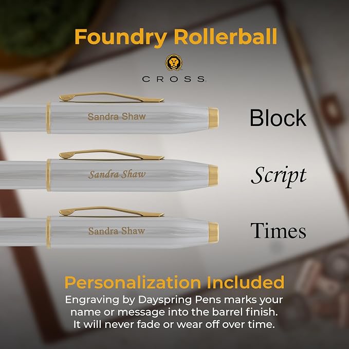 Personalized Cross Foundry Rollerball Pen | Engraved Polished Chrome with PVD Gold Trim | Custom Medalist Rollerball for Executives, Graduates, and First-Time Cross Writers
