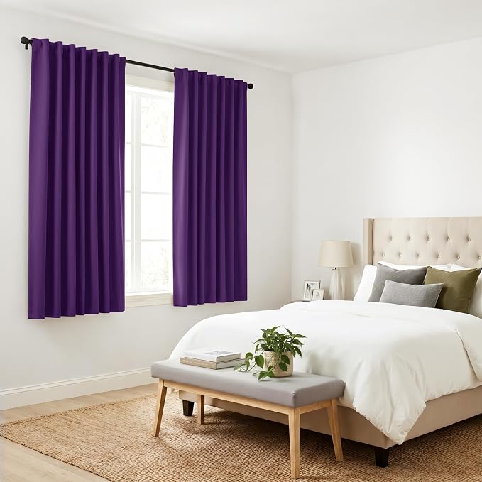 PONY DANCE Purple Blackout Curtains for Bedroom 2 Panels Set, Dark Purple Room Decor, Thermal Insulated Solid Back Tab Window Drapes for Living Room, W 42 x L 45 inch