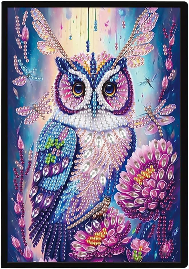 FRANDEK A5 50-Page DIY Owl Diamond Art Painting Notebook with Beautiful Patterns, Special Shaped Diamond Art Craft for Beginners Adults Gift