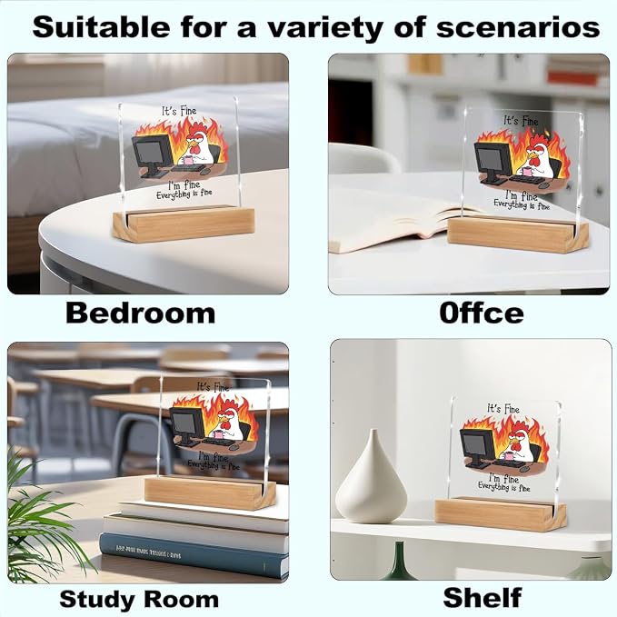 Funny Birthday Gifts for Women Men Desk Rates Sign 4x4 Inch | Office Gag Gift Acrylic With Wooden Stand, Chicken Gifts for Coworker Employee Boss, Office Sign Tabletop Decor