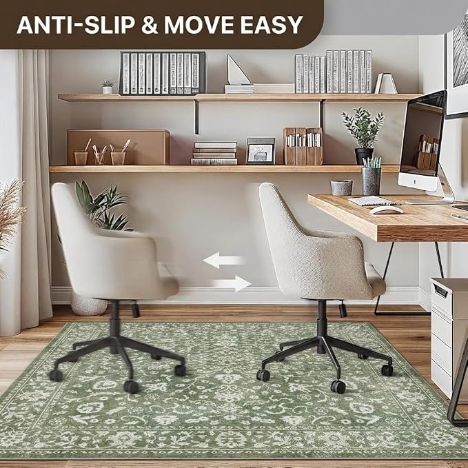36"x60" Office Chair Mat for Hardwood Tile Floor, Under Desk Carpet Protector for Rolling Computer Chair Mat, Machine Washable Area Rug, Anti-Slip 1/5" Thick Low Pile Thin Vinyl Floor Mat, Sage