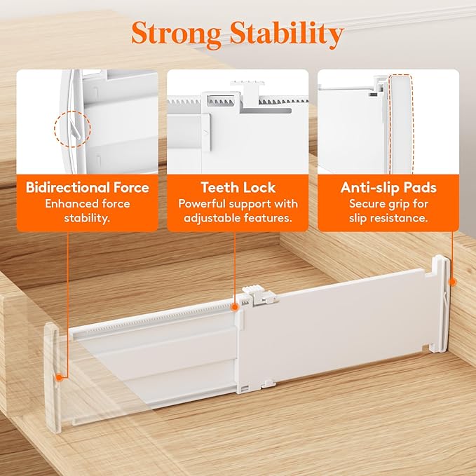 Lifewit 12 Pack Drawer Dividers for Clothes, 4" High 10.5"-16.5" Expandable Dresser Drawer Organizers, Adjustable White Plastic Separators for Kitchen, Cabinet, Nursery, Socks & Underwear Storage