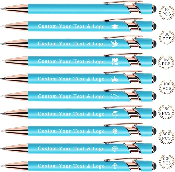 Bulk Custom Pens Personalized, Customized Pens with Name/Logo on Both Sides Gifts, Black Ink Engraved Ballpoint with Stylus, Ideal for Business, Birthday, Party, Wedding, School, Metal Material