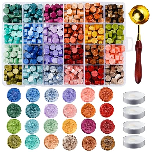 Metallic Assorted Color Seal Beads - 24 Colors for Making Wax Seals, Decor for Envelope, Letter, Wedding Invitation and Sealing Wine Bottle