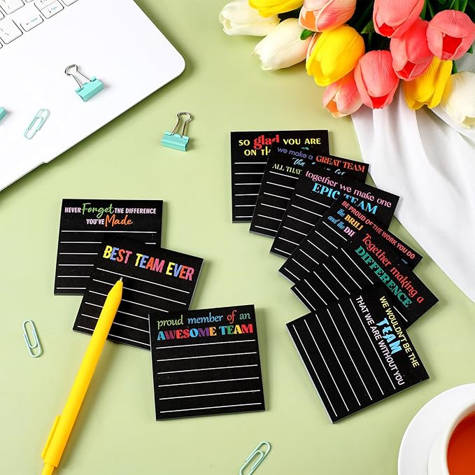 Yinder 24 Pcs Inspirational Sticky Notes Thank You Gift Motivational Sticky Note Pad Employee Appreciation Gift Bulk for Staff Coworker Teacher Nurse Office Groups 3 x 3'' (Team,Black)