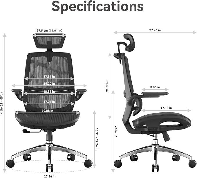 SIHOO M59AS Ergonomic Office Chair, Dual Backrest, Adaptive Lumbar Support | 3D Flip-Up Armrests, Full Breathable Mesh, Reinforced Aluminum Base, 330 lb, Comfort That Moves With You, Black