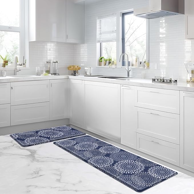 LuxStep Kitchen Mat Cushioned Rugs Anti-Fatigue Mats for Kitchen Floor,Waterproof Non-Slip Mats and Rugs Set for Office,Floor,Laundry 17.3"×30"+17.3"×47",Blue