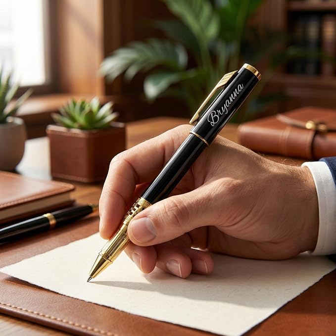 Yastar Custom Gift Pen Set with with a Custom Medal 2 extra Black Refills Engraved with your Name Phone Number any Message on Pen - Souvenir Gift for Colleague Friends Business Employees