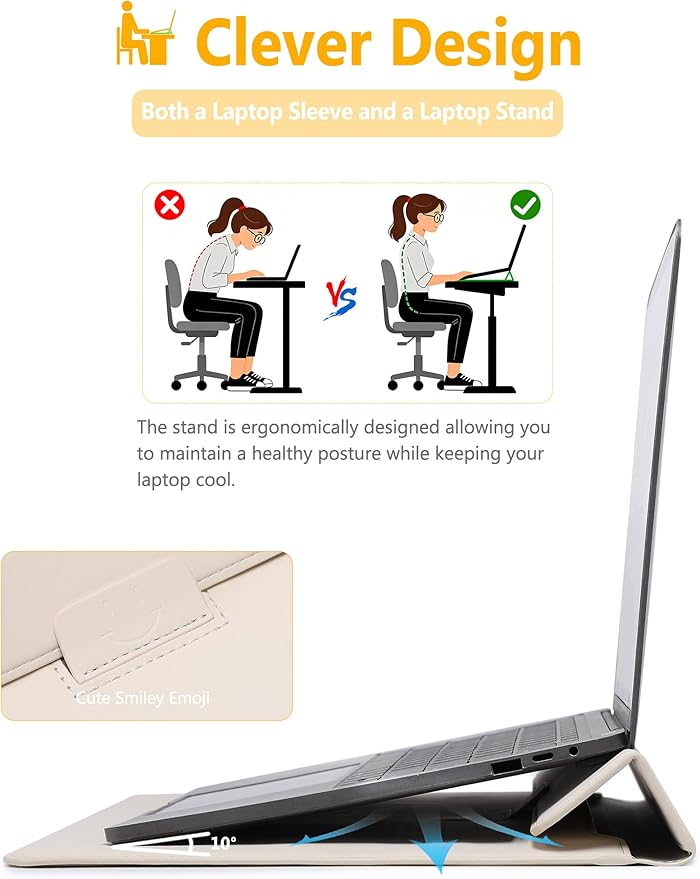HYZUO 13 Inch Laptop Case Sleeve with Stand for 2026-2018 MacBook Air 13 M5 M4 M3 M2 M1, 2026 13" MacBook Neo, 2026-2016 MacBook Pro 13 M2 M1, iPad Pro/Air 13, Surface Pro 12-3, XPS 13, Beige
