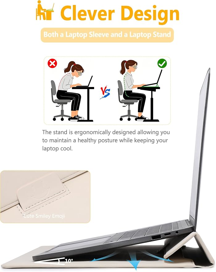 HYZUO 15-16 Inch Laptop Case Bag Sleeve with Stand Feature for MacBook Pro 16 M5/M4/M3/M2/M1 Pro/Max 2026-2019, XPS 15, MacBook Pro 15 2015-2012, Samsung Galaxy Book Flex 15, Beige