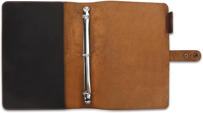 Premium Leather 3-Ring Binder Portfolio, 8.5x11 Inch Letter Size Organizer Folder, Refillable 3-Hole Paper BusinessBinder, Resume Folio for Men and Women (Brown)