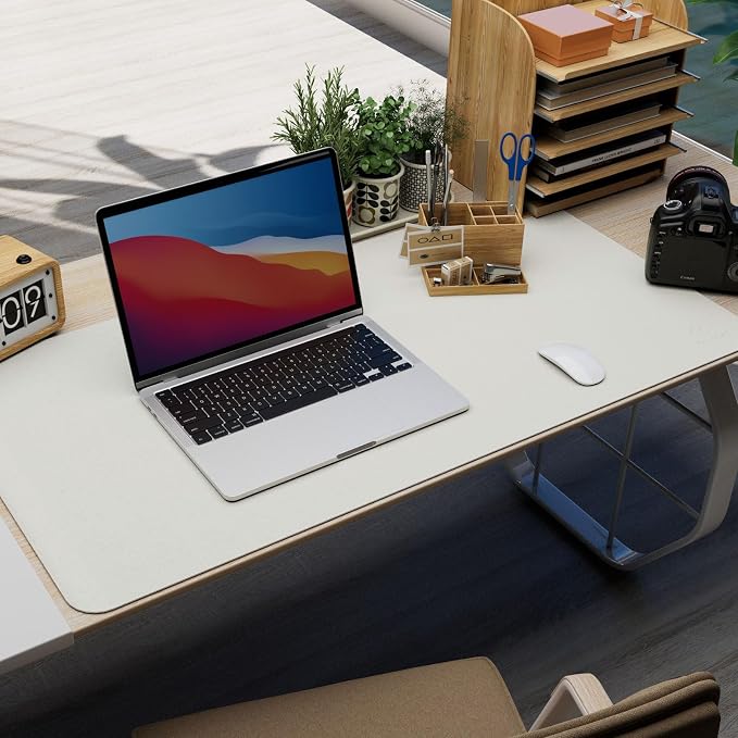 K KNODEL Large Desk Protector Mat and Pad for Office (White, 17" x 35.4") | Waterproof Desk Mat, Desk Pads and Blotters, Desktop Mat, Desk Protector and Cover, Office Computer, Laptop and Keyboard Mat