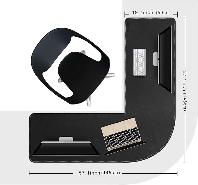 Chihein L-Shaped Desk Pad, Dual Sided Corner Desk Mat (57.1”+ 57.1”) x 19.7”, Computer Office Mouse pad Writing Table Pad for Home Office - Black
