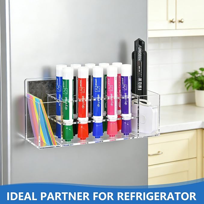 Acrylic Magnetic Dry Erase Marker Holder, 10 Slots Clear Magnetic Marker Pen Holder, 2PCS Magnet Storage for Whiteboard, Desk Locker Organizer Accessories, Office, Classroom, Home