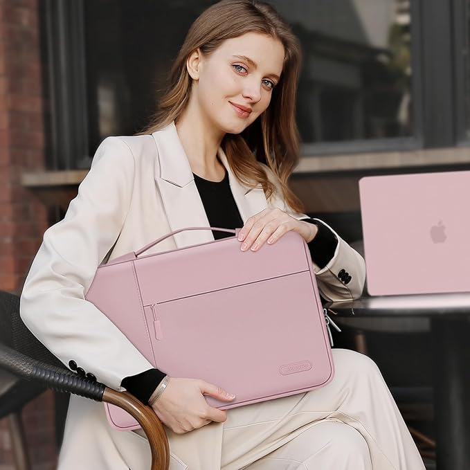 MOSISO Laptop Case 13.3 inch, 13-13.3 inch Laptop Sleeve with Handle Compatible with MacBook Air/Pro 13/Pro 14 M5 M4 M3 M2 M1,HP Dell ASUS Lenovo, Polyester Multifunctional Computer Bag, Pink