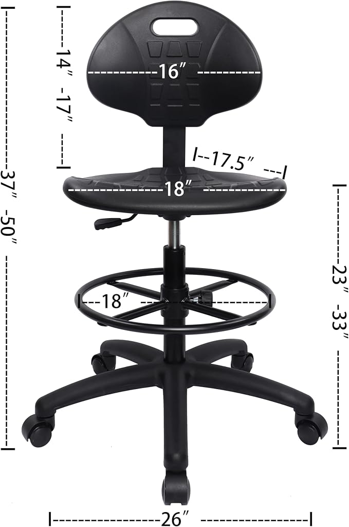 TAKE UR SEAT® Deluxe Heavy Duty Drafting Lab Stool Chair, 18'' Adjustable Footring, 10'' Adjustable Height, 450 lb Seat Capacity, Use in Lab, Workshop, Studio,Tall Bench Height(Standard Caster)